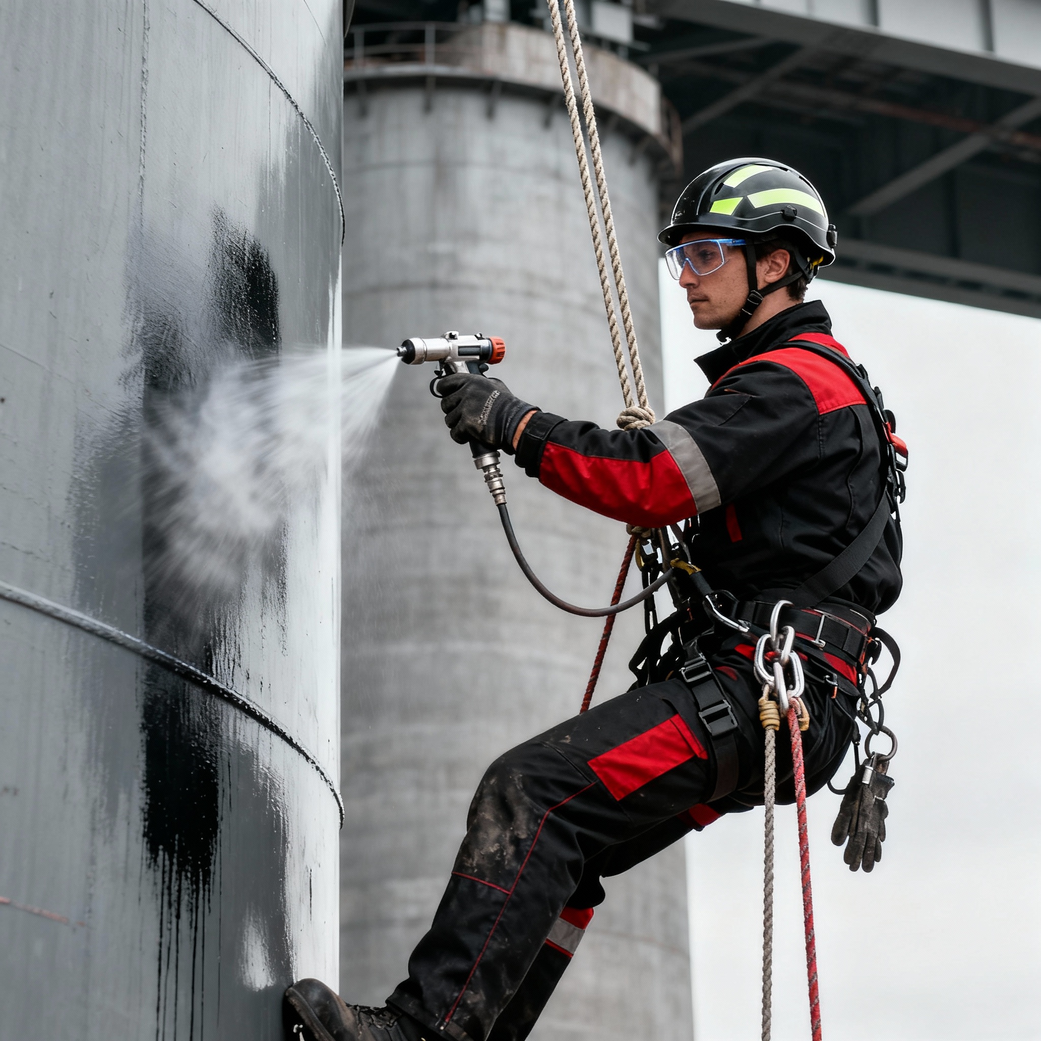 Pracownik maluje dużą powierzchnię.